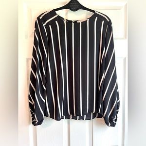 LOFT black and tan stripe balloon sleeve blouse size XS